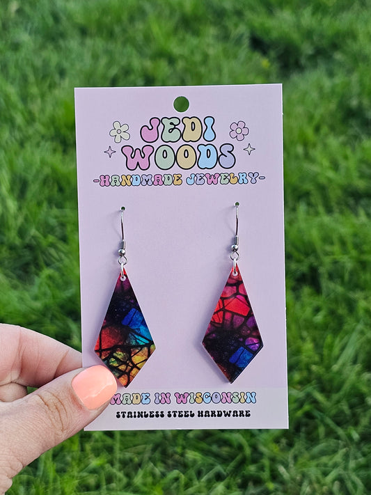 Stained Glass Rainbow Diamond Dangles