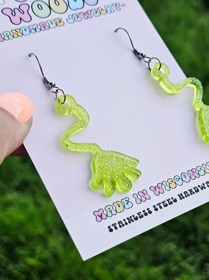 Green Retro Slappy Hand Earrings