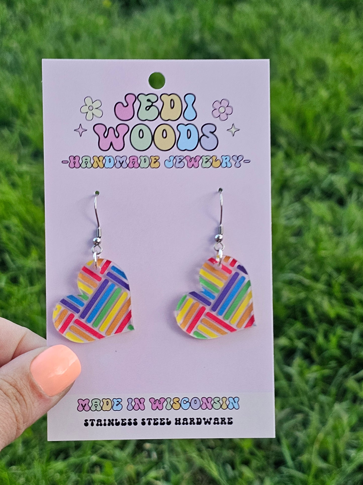 Hashed Rainbow Heart Dangles