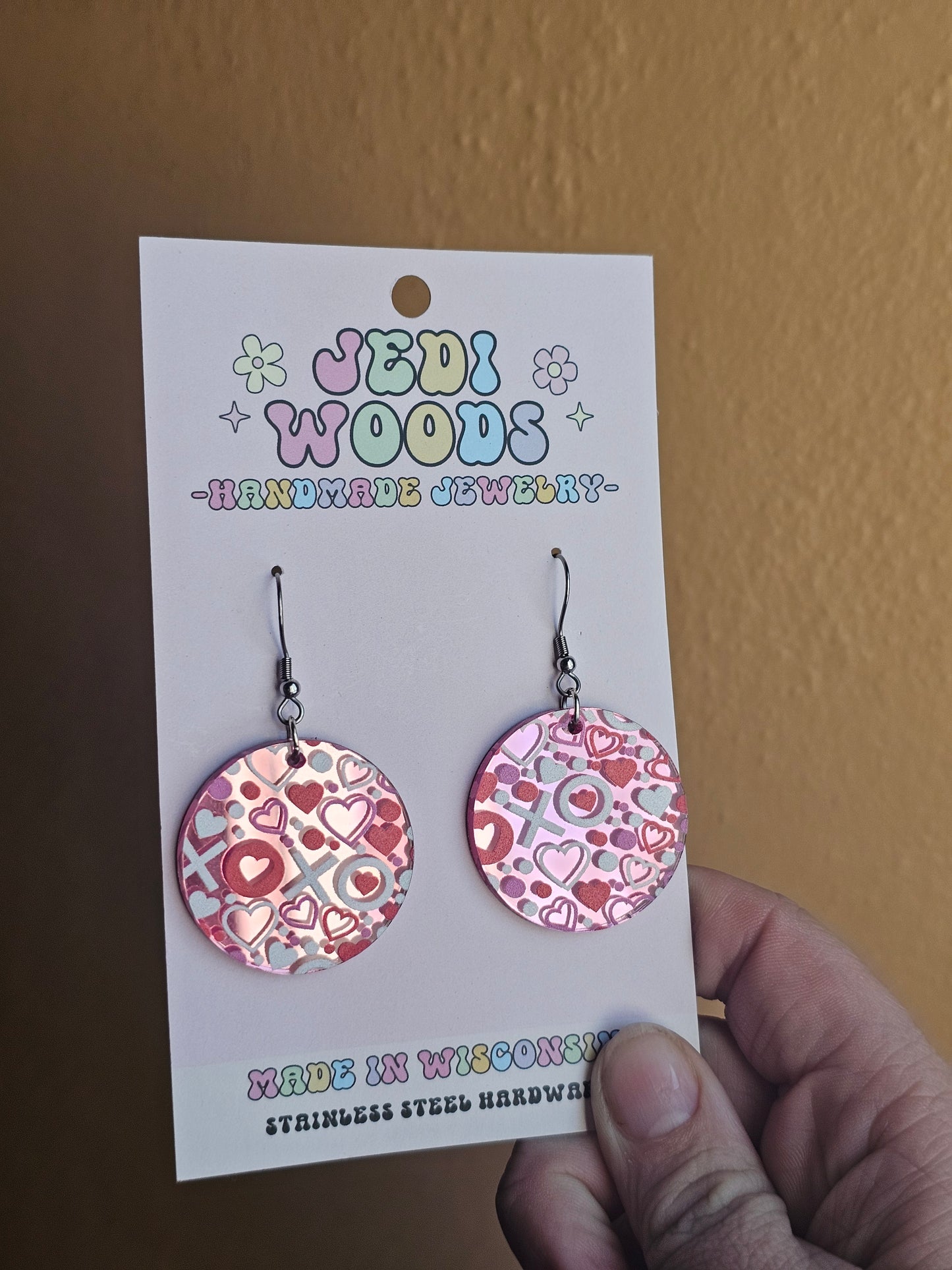 XOXO Pink Mirror Medallion Earrings