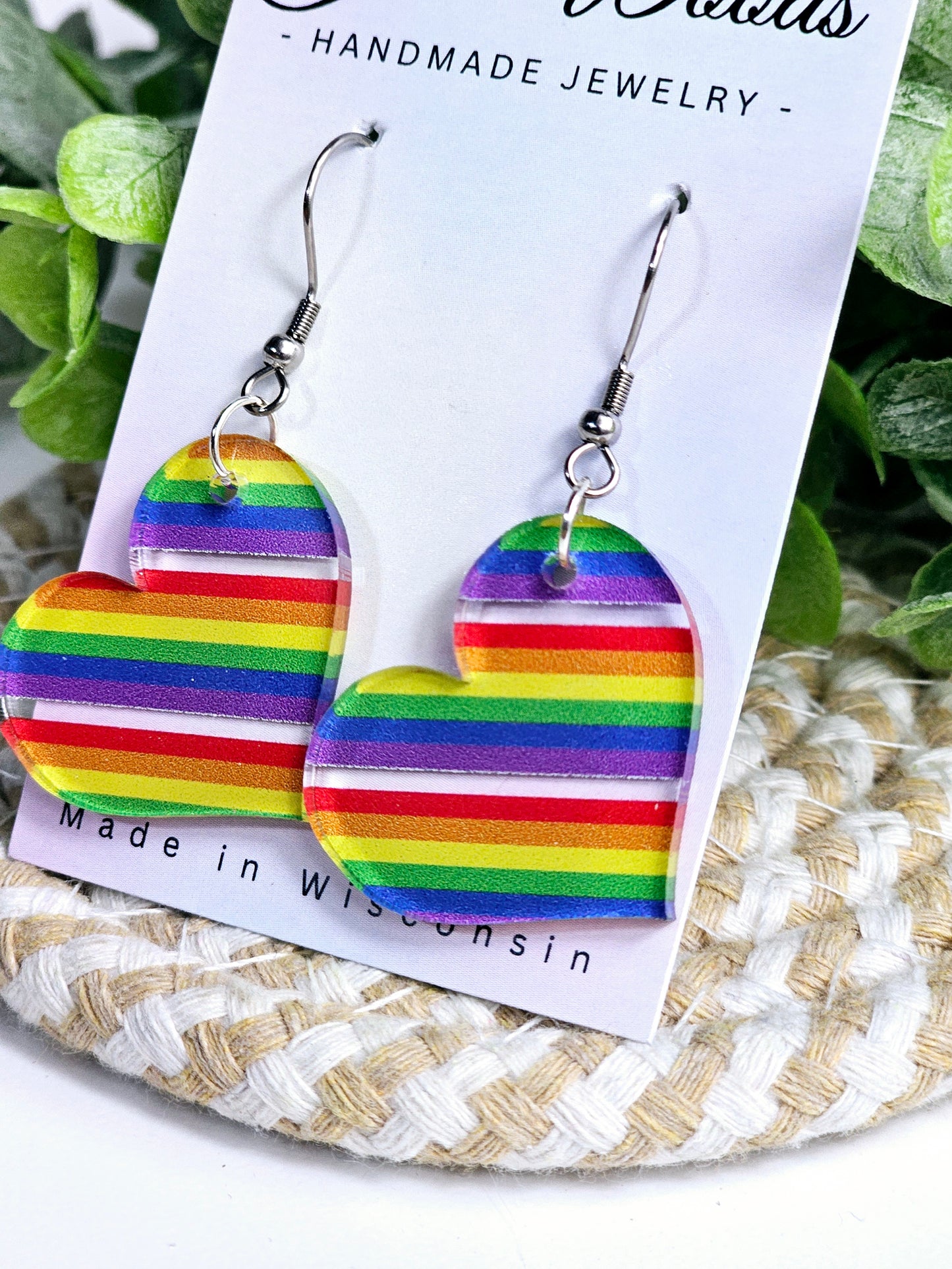 Rainbow Looking Glass Heart Dangles