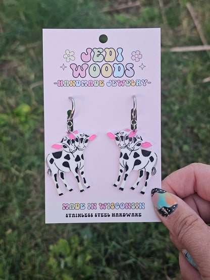 Black and White Double Headed Cow Earrings
