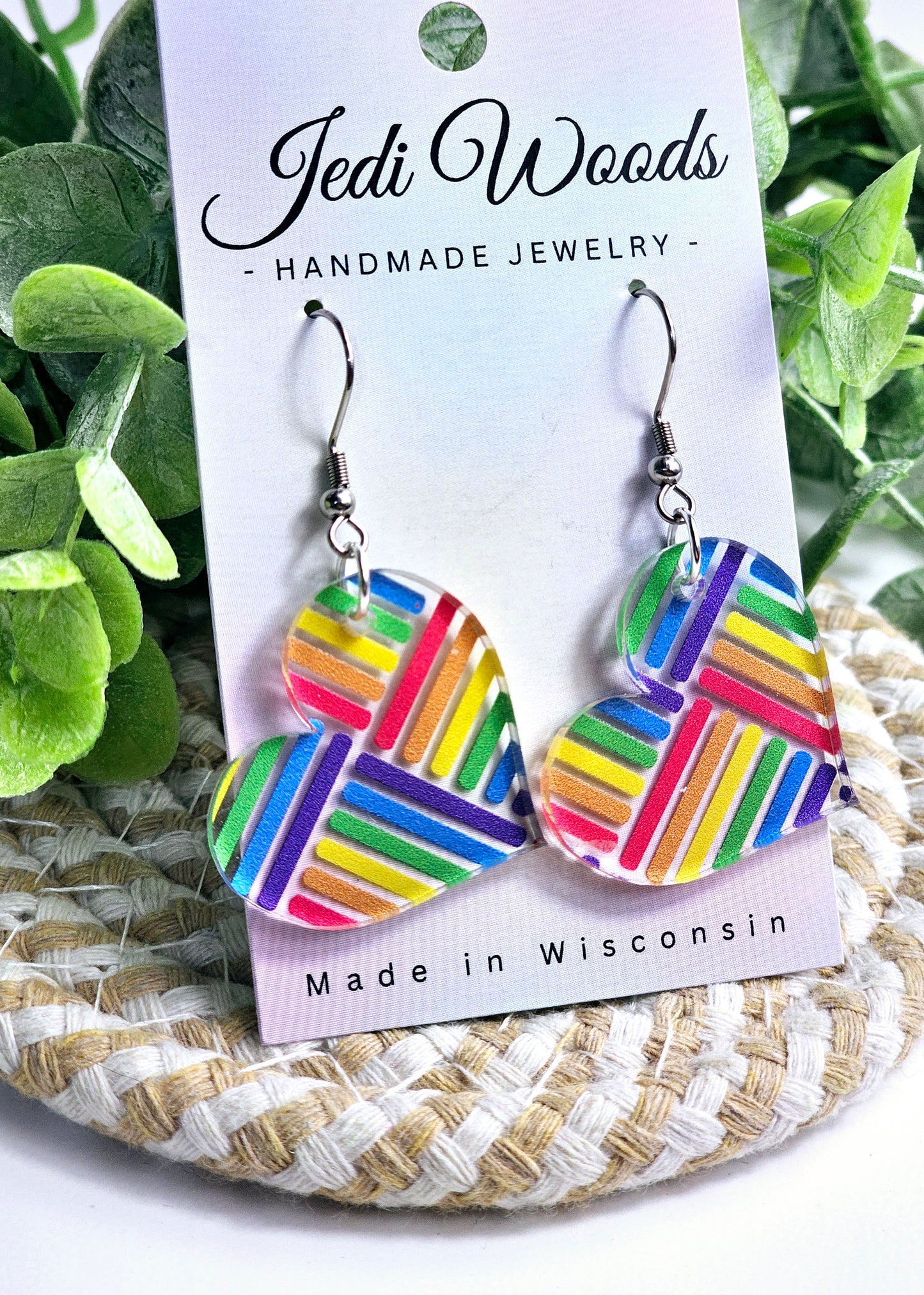 Hashed Rainbow Heart Dangles