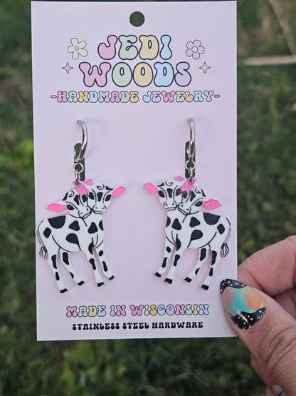 Black and White Double Headed Cow Earrings