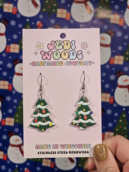 Candy Canes and Light Bulbs Christmas Tree Earrings