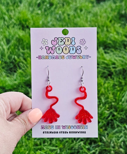Red Retro Slappy Hand Earrings