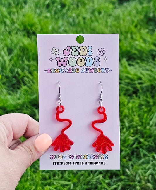 Red Retro Slappy Hand Earrings