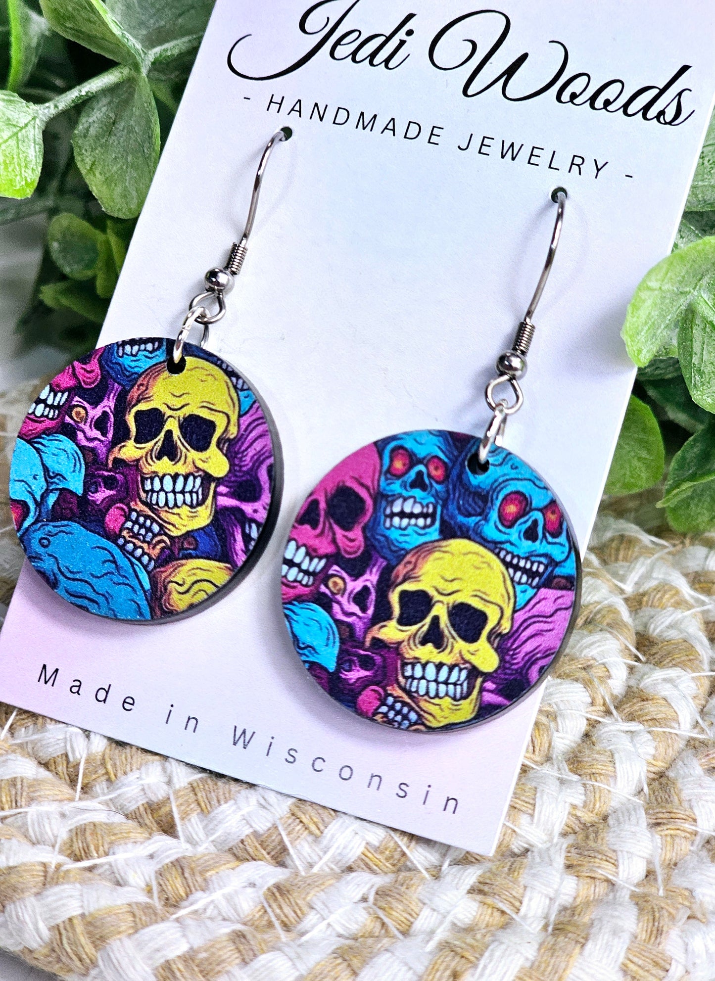 Rainbow Skull Mino Medallion Earrings