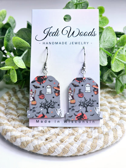 Grey Character Gravestone Earrings