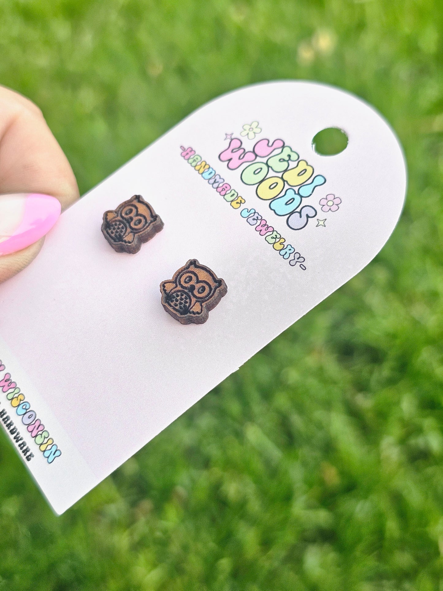 Wooden Owl Studs