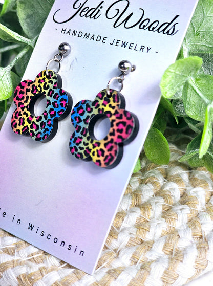 Rainbow Leopard Flower Dangles