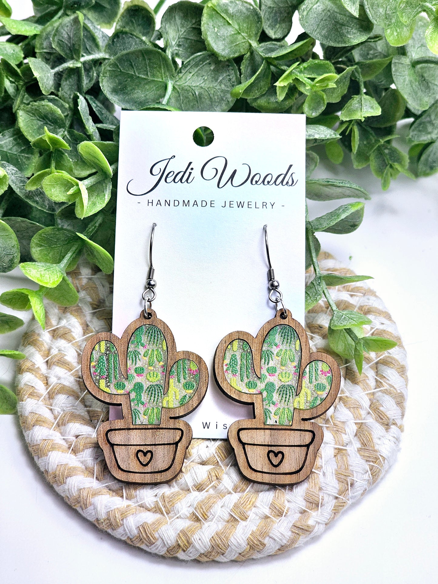 Potted Cactus Inlay Earrings