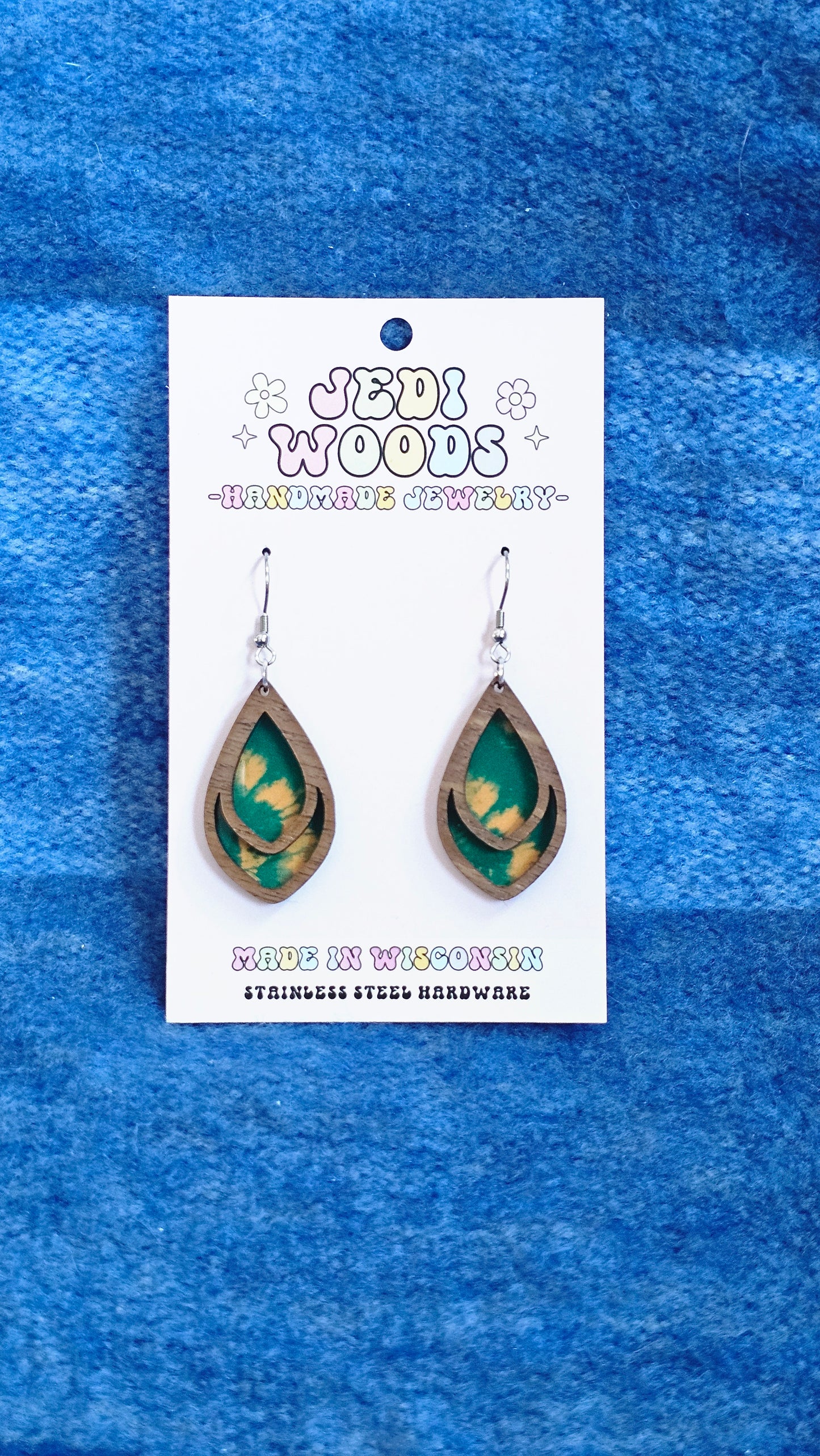 Green and Gold Teardrop Earrings