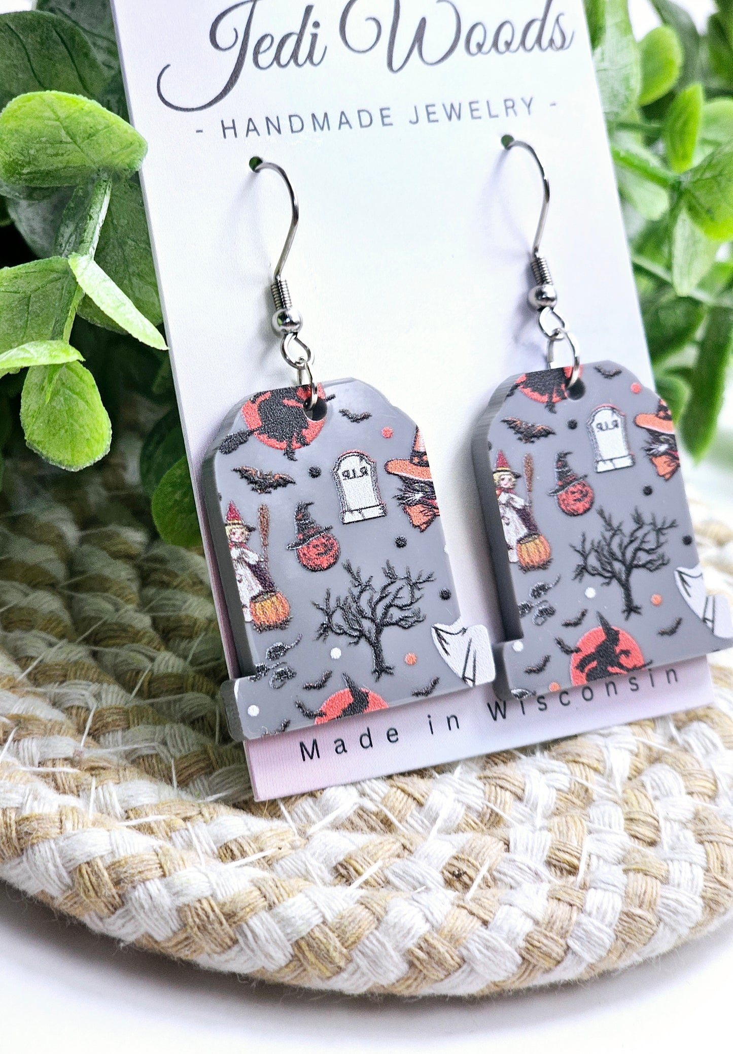 Grey Character Gravestone Earrings