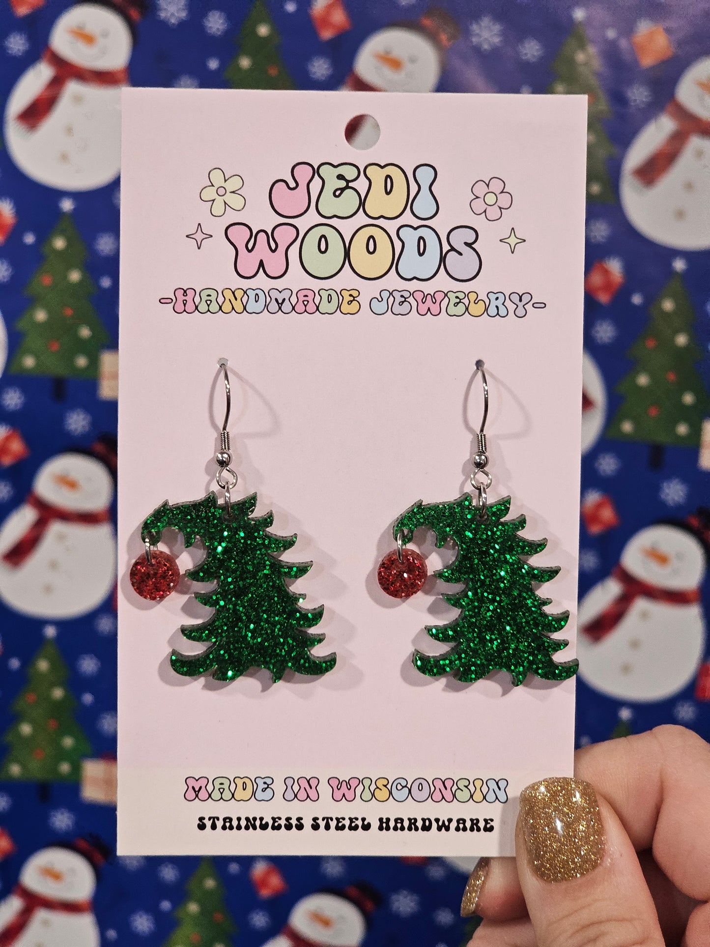 Cindy Lou Bent Christmas Tree Earrings