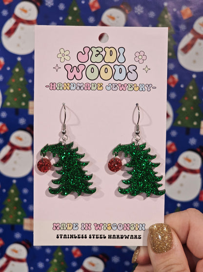 Cindy Lou Bent Christmas Tree Earrings