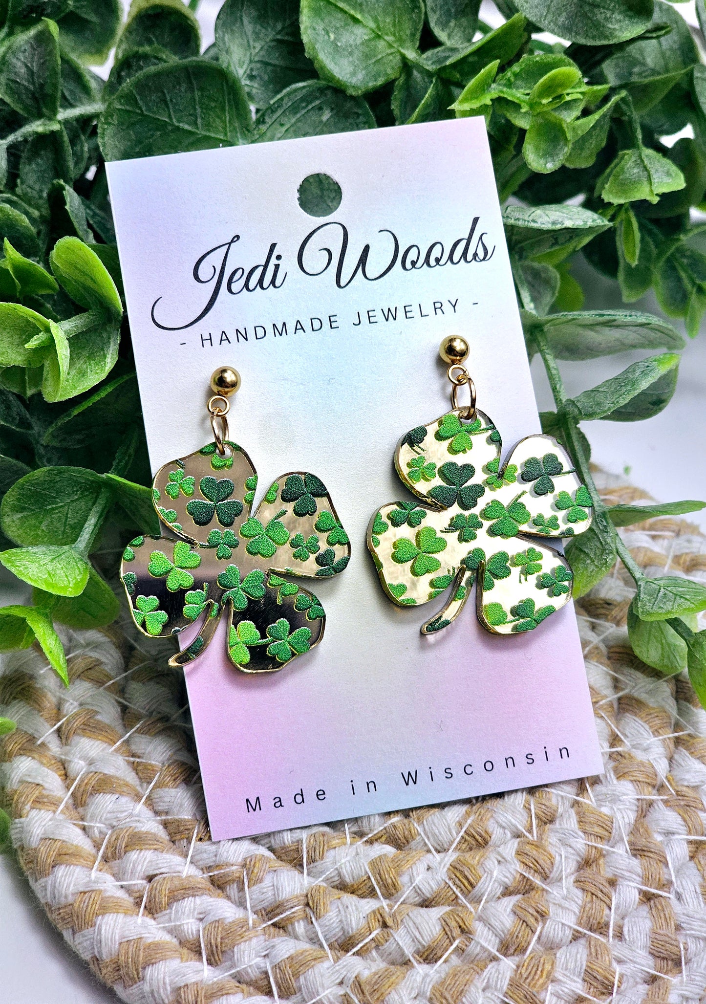 Gold Mirror 4-Leaf Clover Earrings