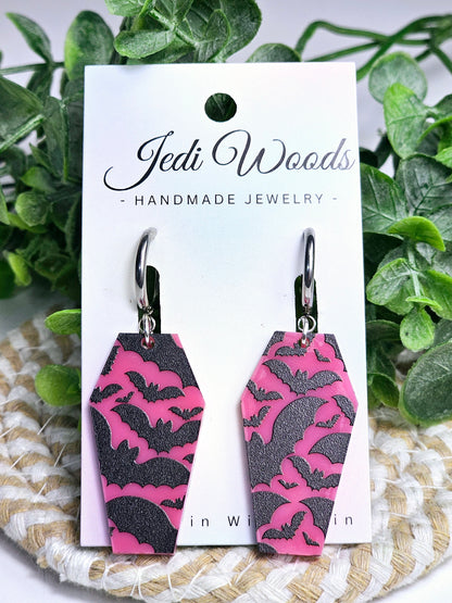 Pink Bat Coffin Earrings