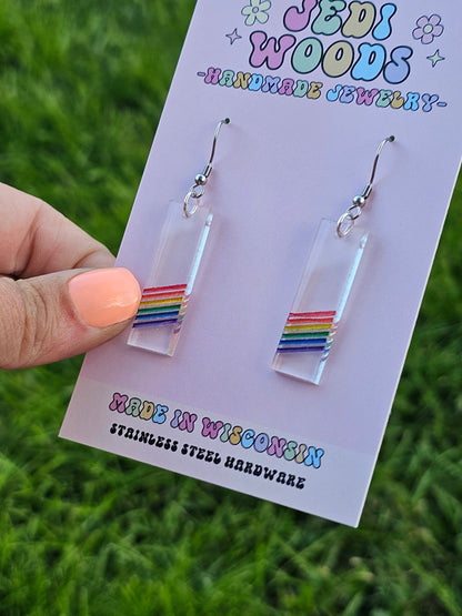 Subtle Rainbow Pride Bar Earrings