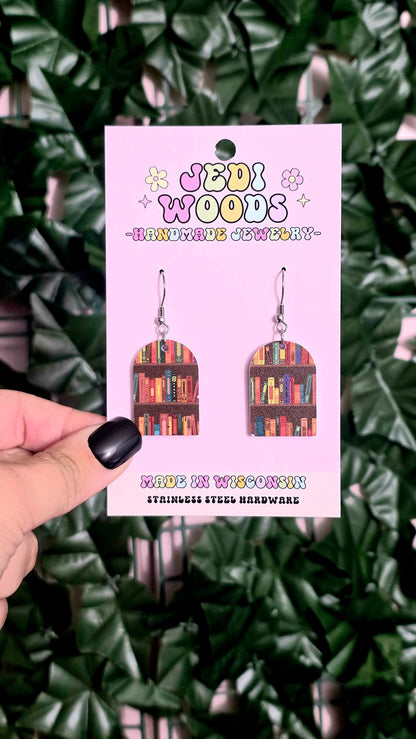 Brown Book Shelf Arch Earrings
