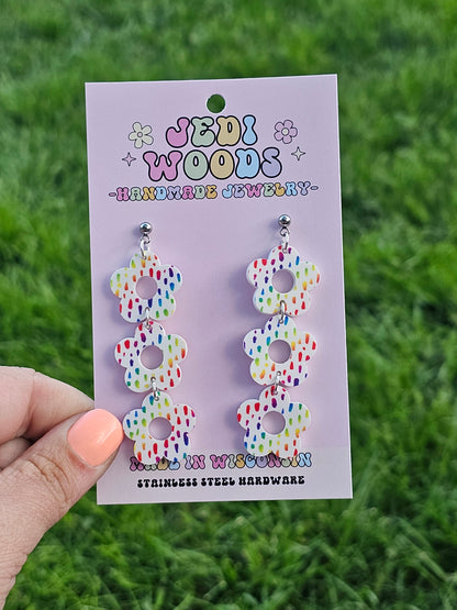 Triple Rainbow Floral Dangles