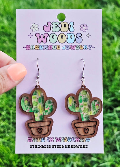 Potted Cactus Inlay Earrings