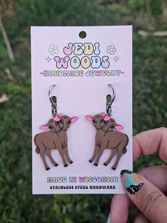 Brown Double Headed Cow Earrings