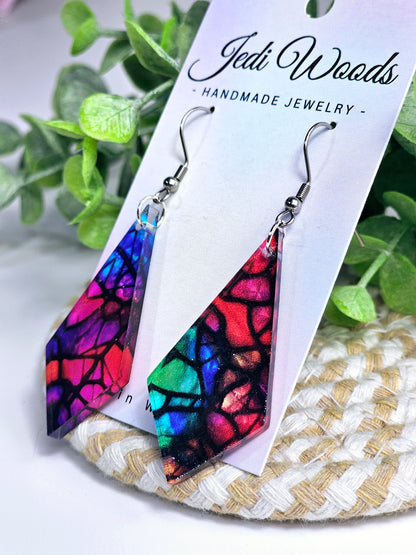 Stained Glass Rainbow Diamond Dangles