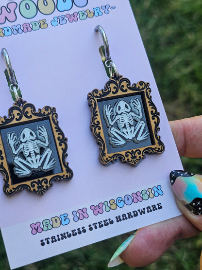 Frog Speciman Frame Earrings