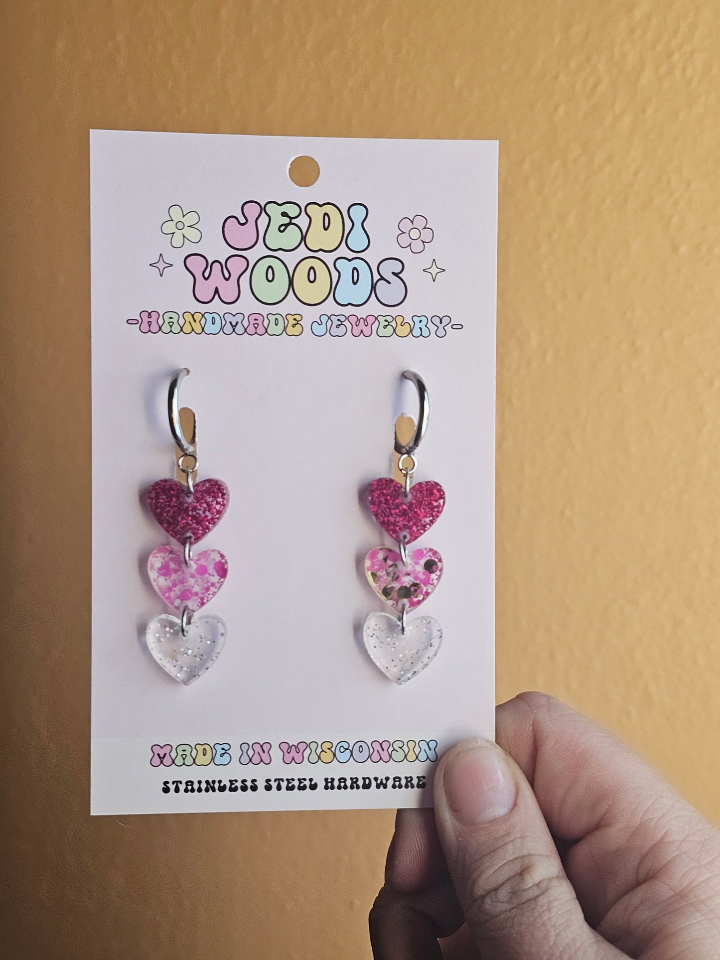 Shades of Love Heart Chain Earrings