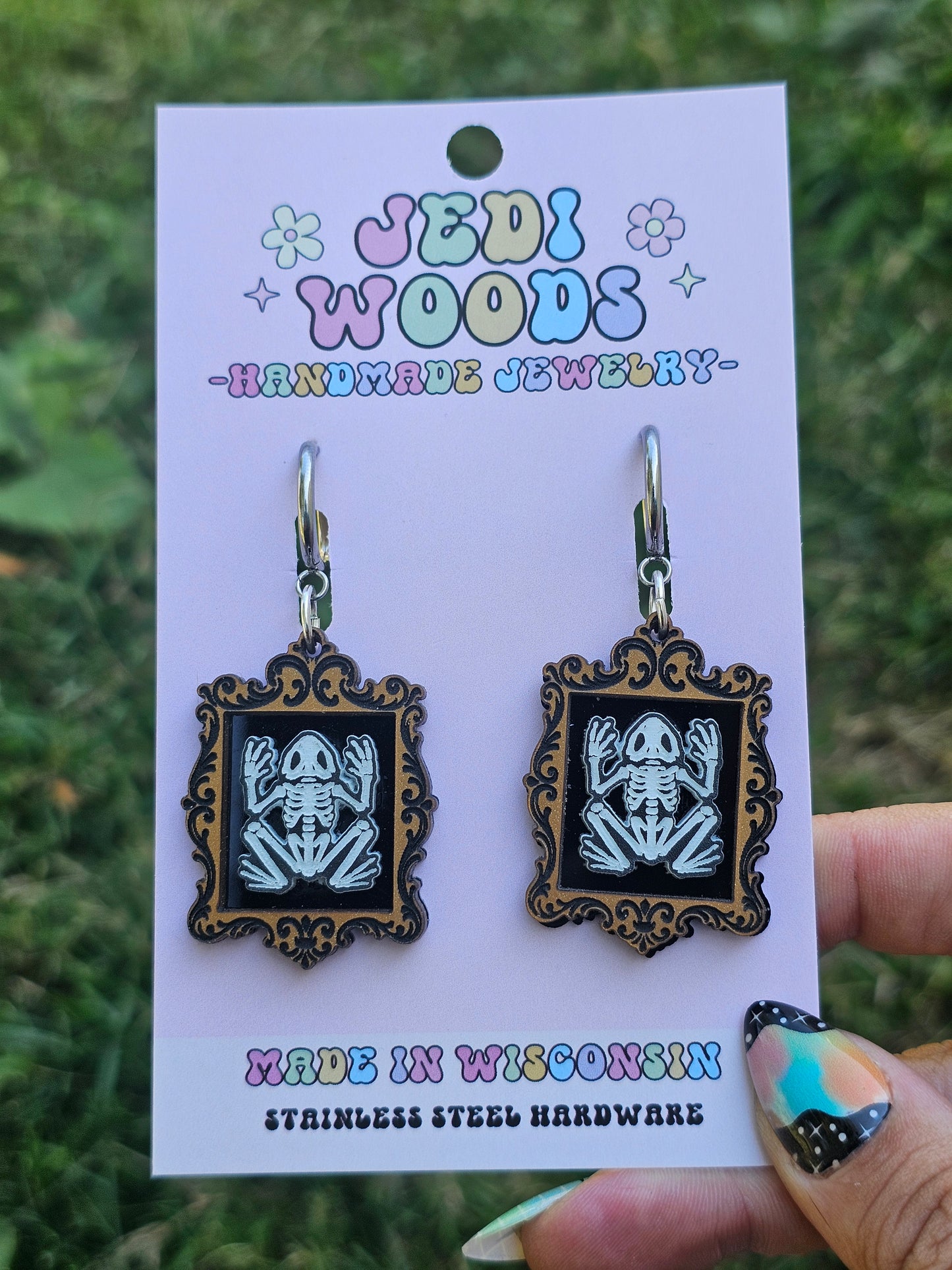 Frog Speciman Frame Earrings
