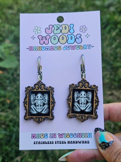 Frog Speciman Frame Earrings
