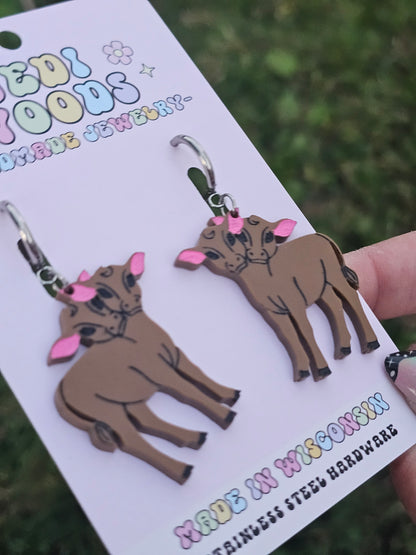 Brown Double Headed Cow Earrings
