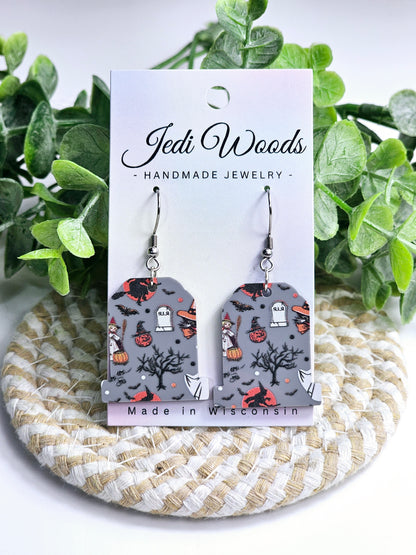 Grey Character Gravestone Earrings