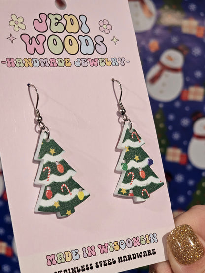 Candy Canes and Light Bulbs Christmas Tree Earrings