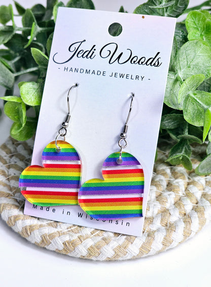 Rainbow Looking Glass Heart Dangles