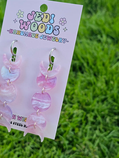 Fuchsia Lilac Field Moon Phase Earrings