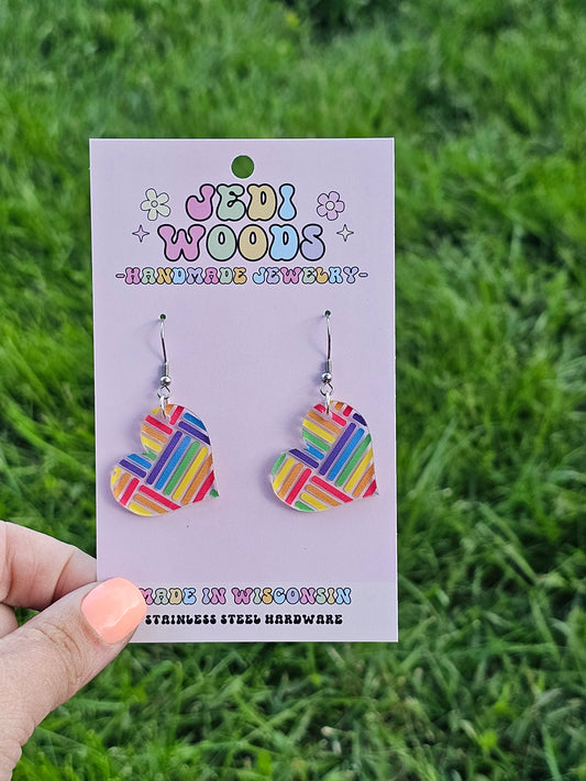 Hashed Rainbow Heart Dangles