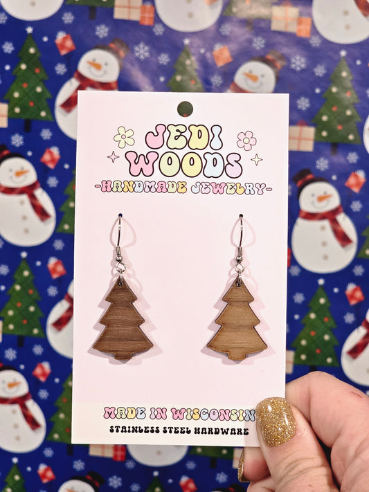 Wooden Christmas Tree Earrings