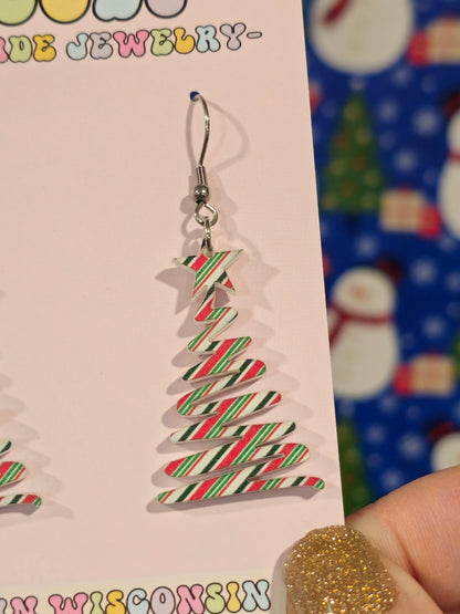 Peppermint Squiggly Tree Earrings