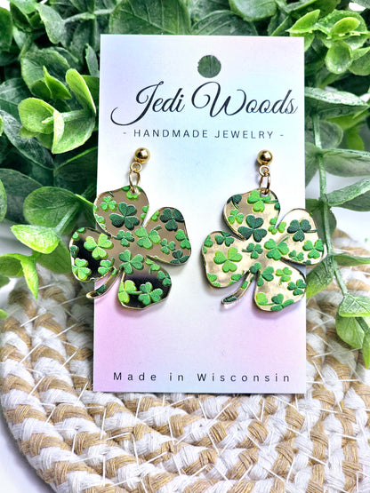 Gold Mirror 4-Leaf Clover Earrings