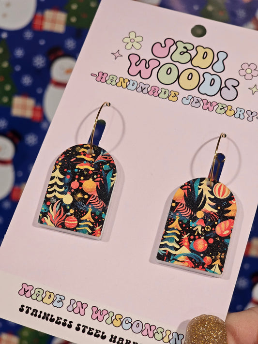 Watercolor Christmas Tree Arch Earrings