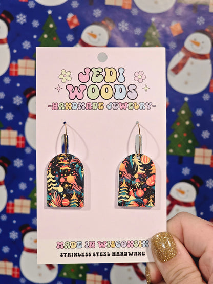 Watercolor Christmas Tree Arch Earrings