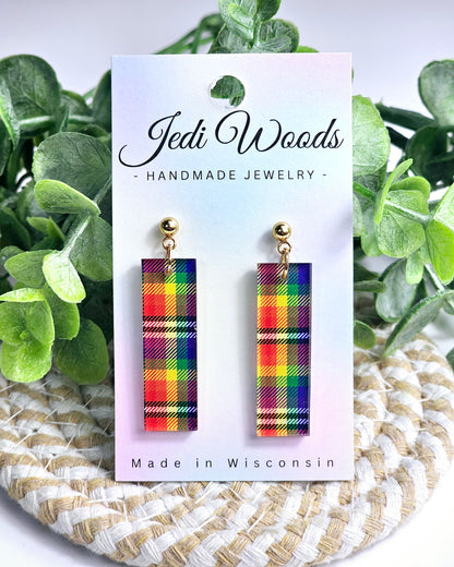 Rainbow Plaid Bar Dangles