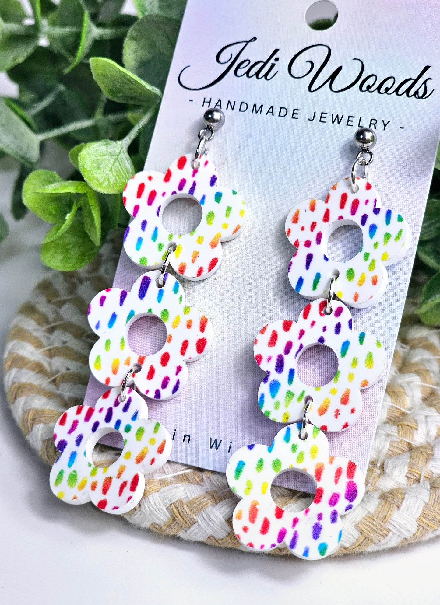 Triple Rainbow Floral Dangles