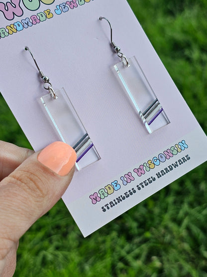 Subtle Asexual Pride Bar Earrings