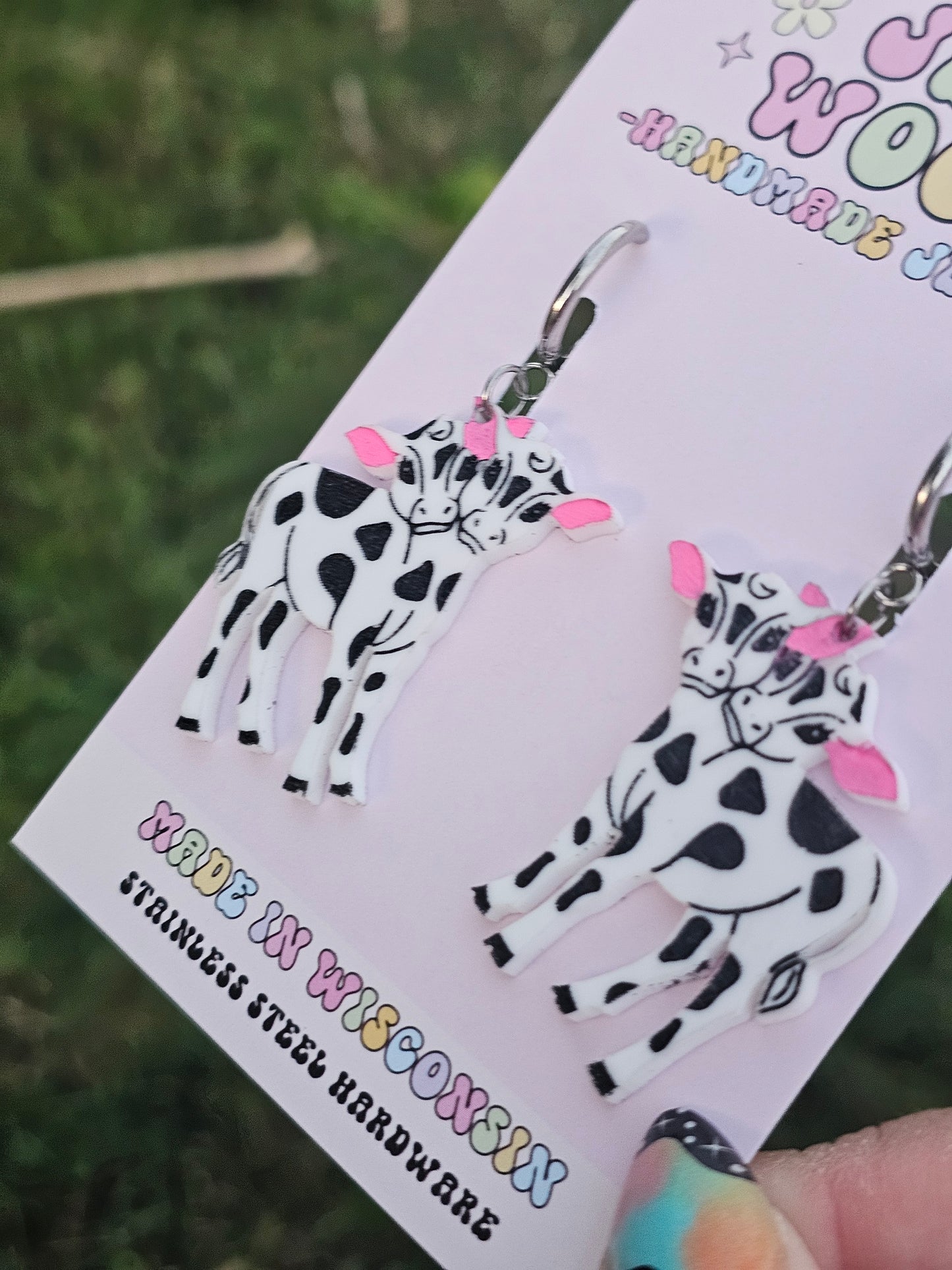 Black and White Double Headed Cow Earrings