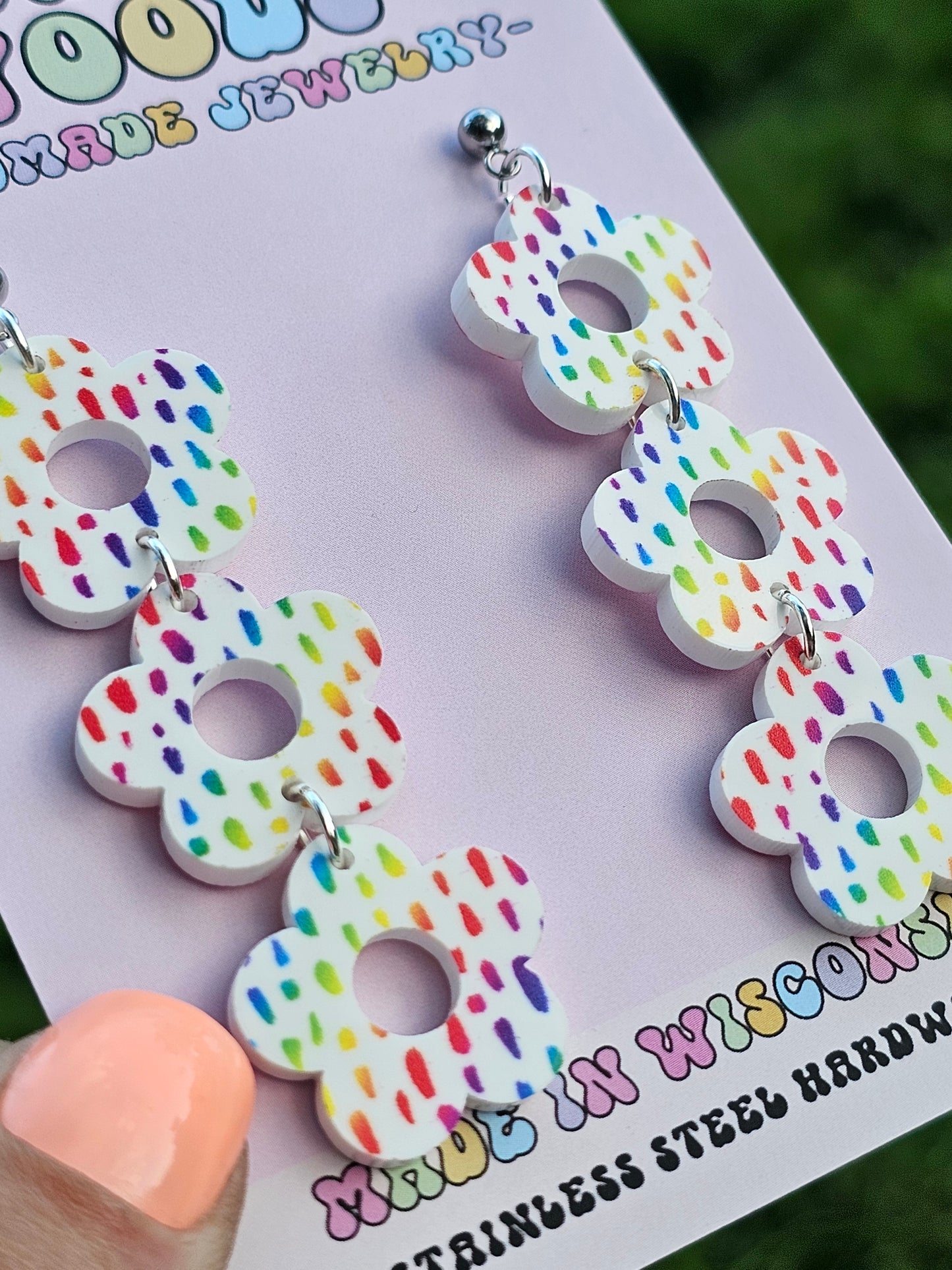 Triple Rainbow Floral Dangles