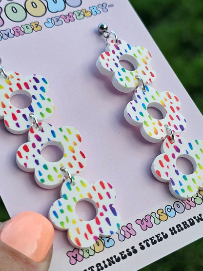 Triple Rainbow Floral Dangles