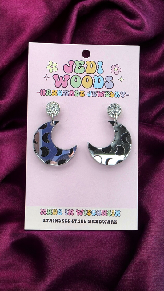 Silver Crescent Moon Phase Earrings (2 available)